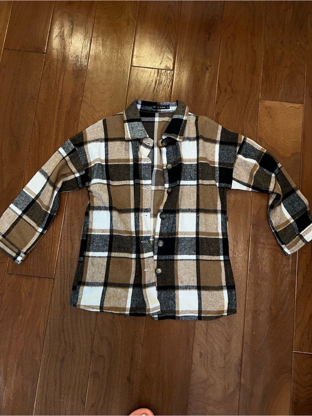 Zaful Brown, Black & White Plaid Shacket